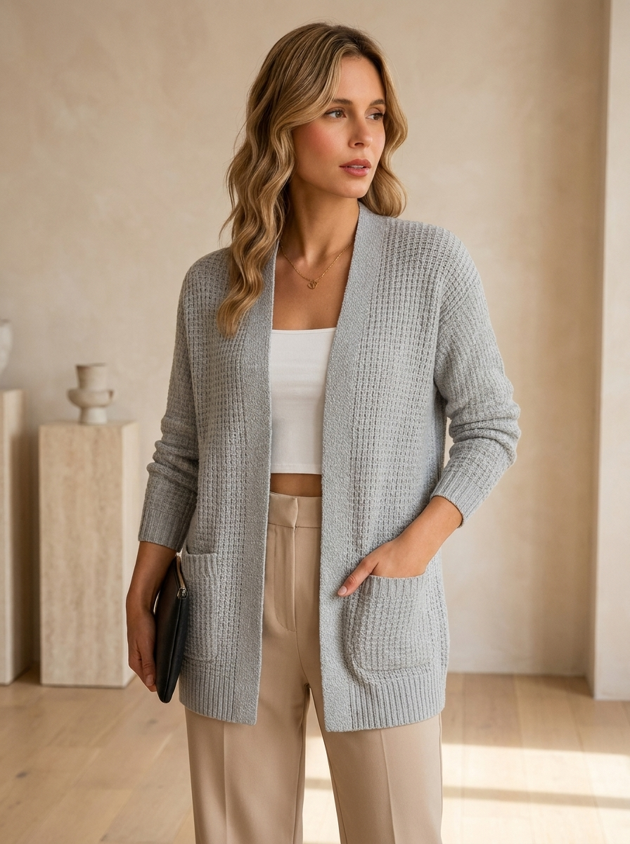 Cardigan Lungo da Donna con Tasche e Vestibilità Morbida
