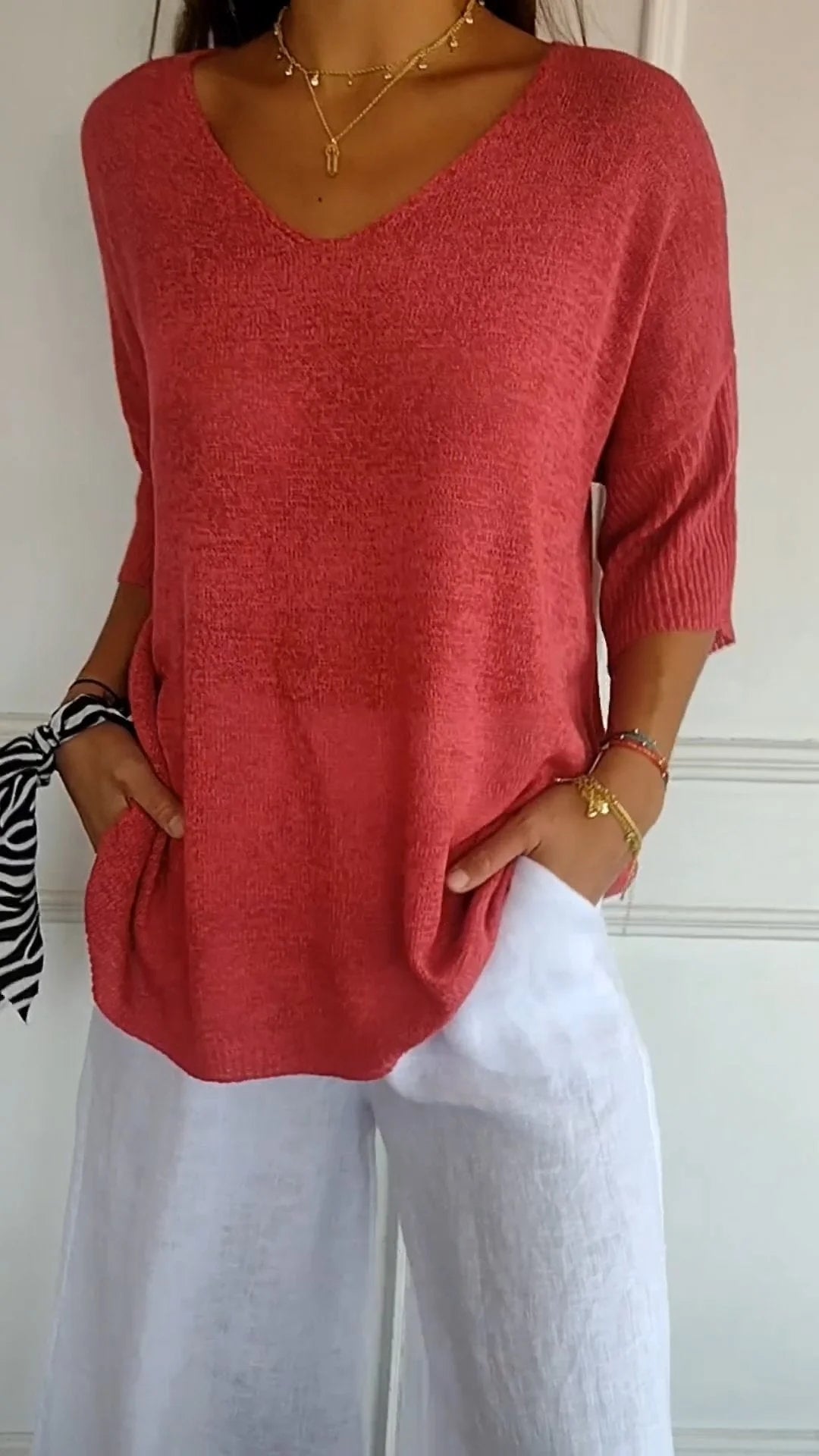 Maglia Donna Casual Scollo a V Maniche Lunghe Morbida