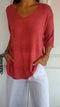 Maglia Donna Casual Scollo a V Maniche Lunghe Morbida
