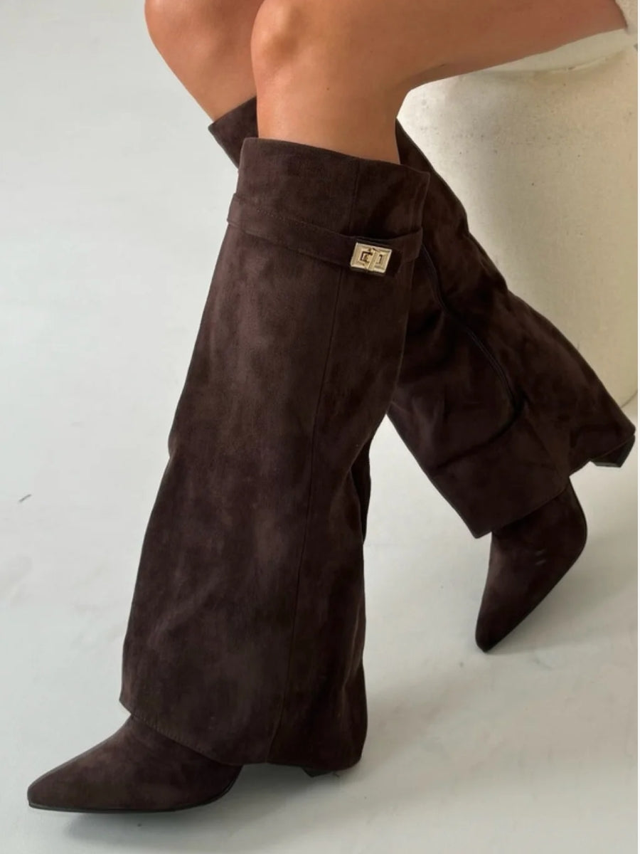Evy | Stivali da Donna Eleganti in Camoscio Pregiato con Dettagli Dorati
