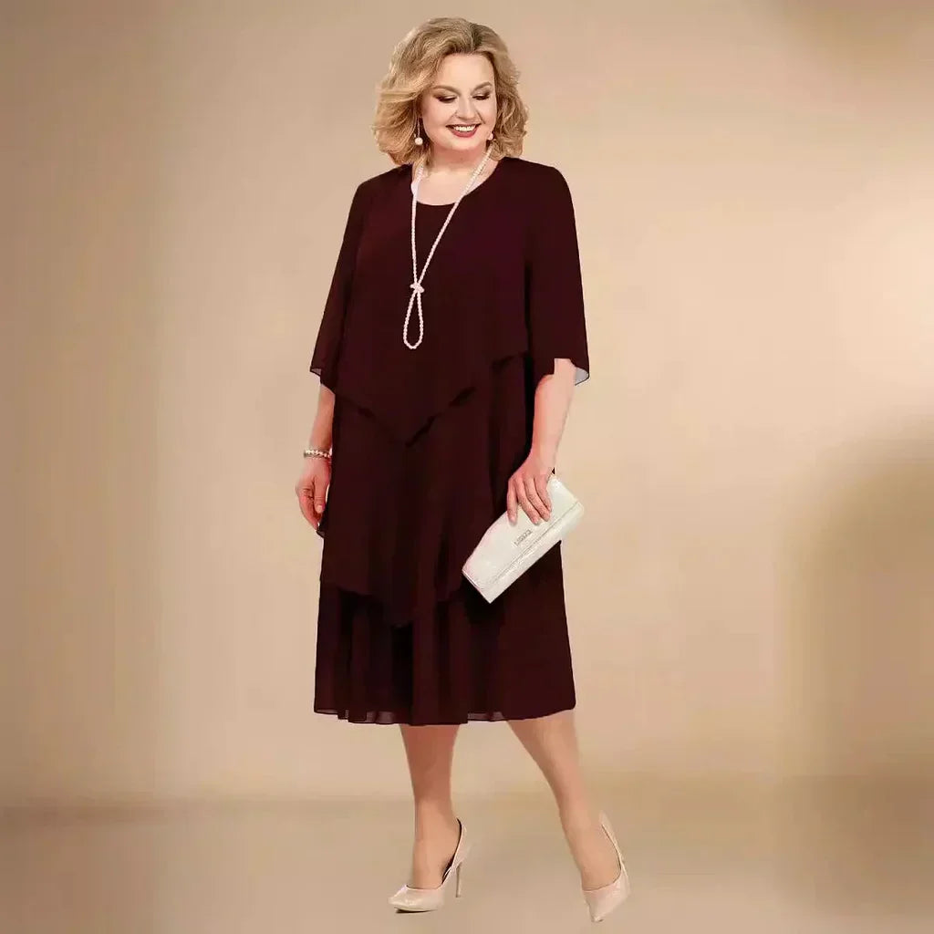 Abito Midi Donna a Strati con Maniche 3/4 e Collana Inclusa