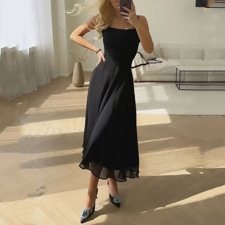 Abito Midi Donna a Fascia con Gonna Svasata