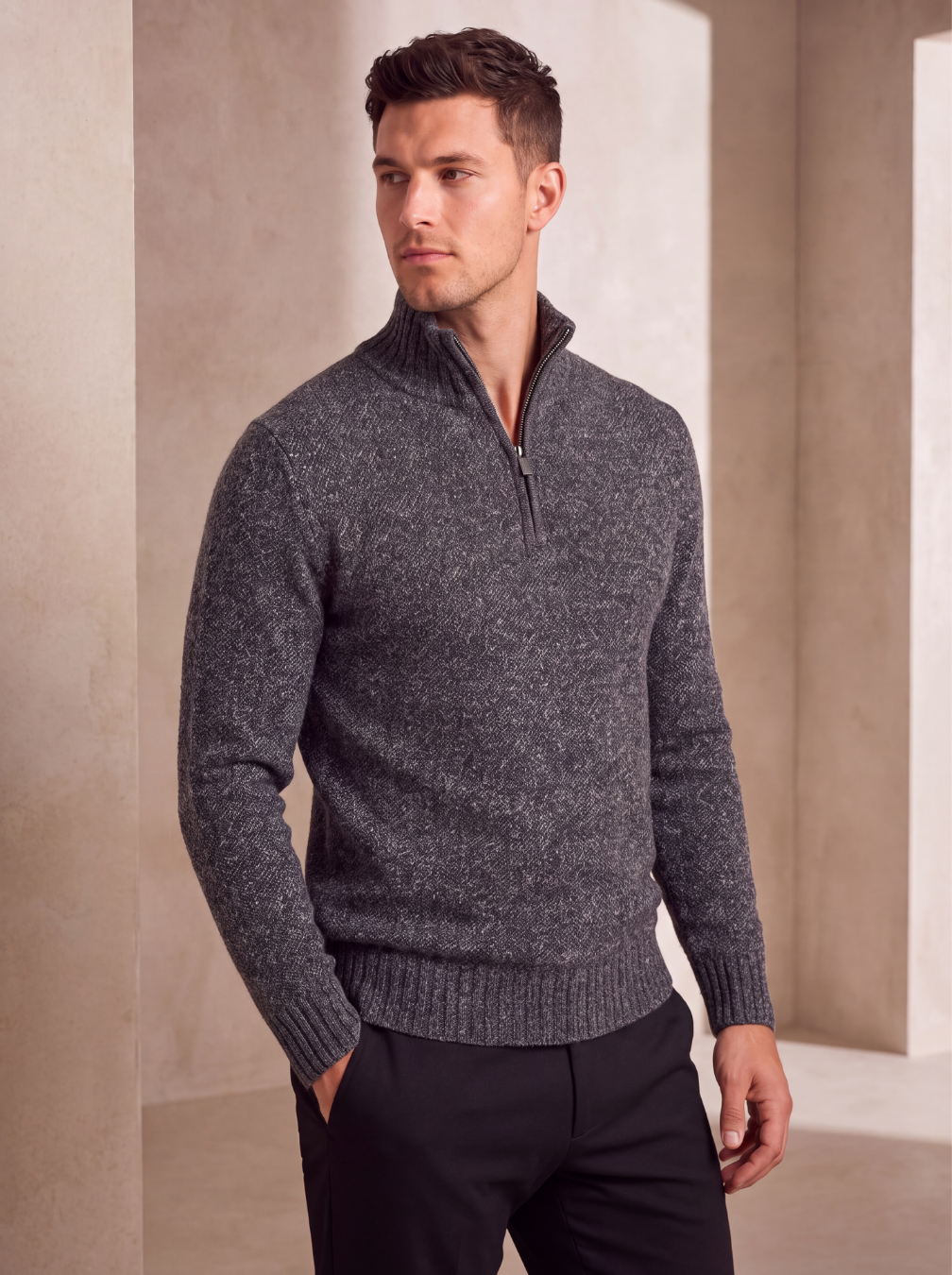 Maglione da Uomo con Mezza Zip e Collo Alto