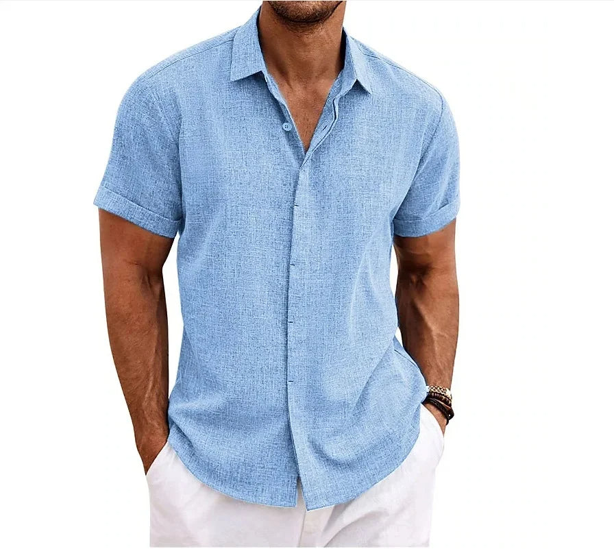Camisa de hombre de manga corta con efecto lino