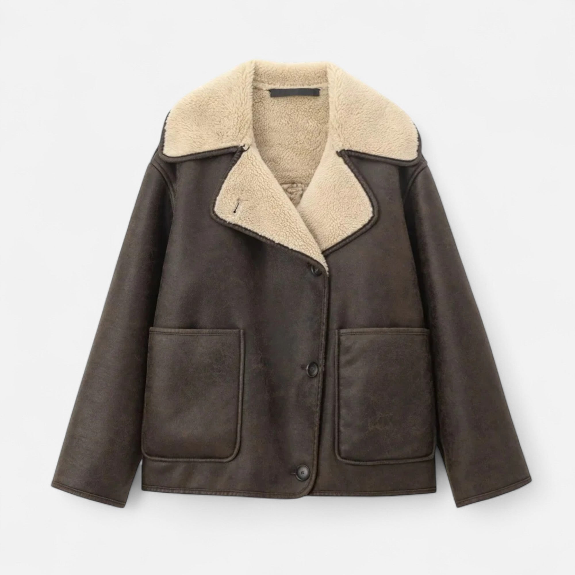 Giacca Donna Effetto Pelle con Colletto in Shearling e Tasche