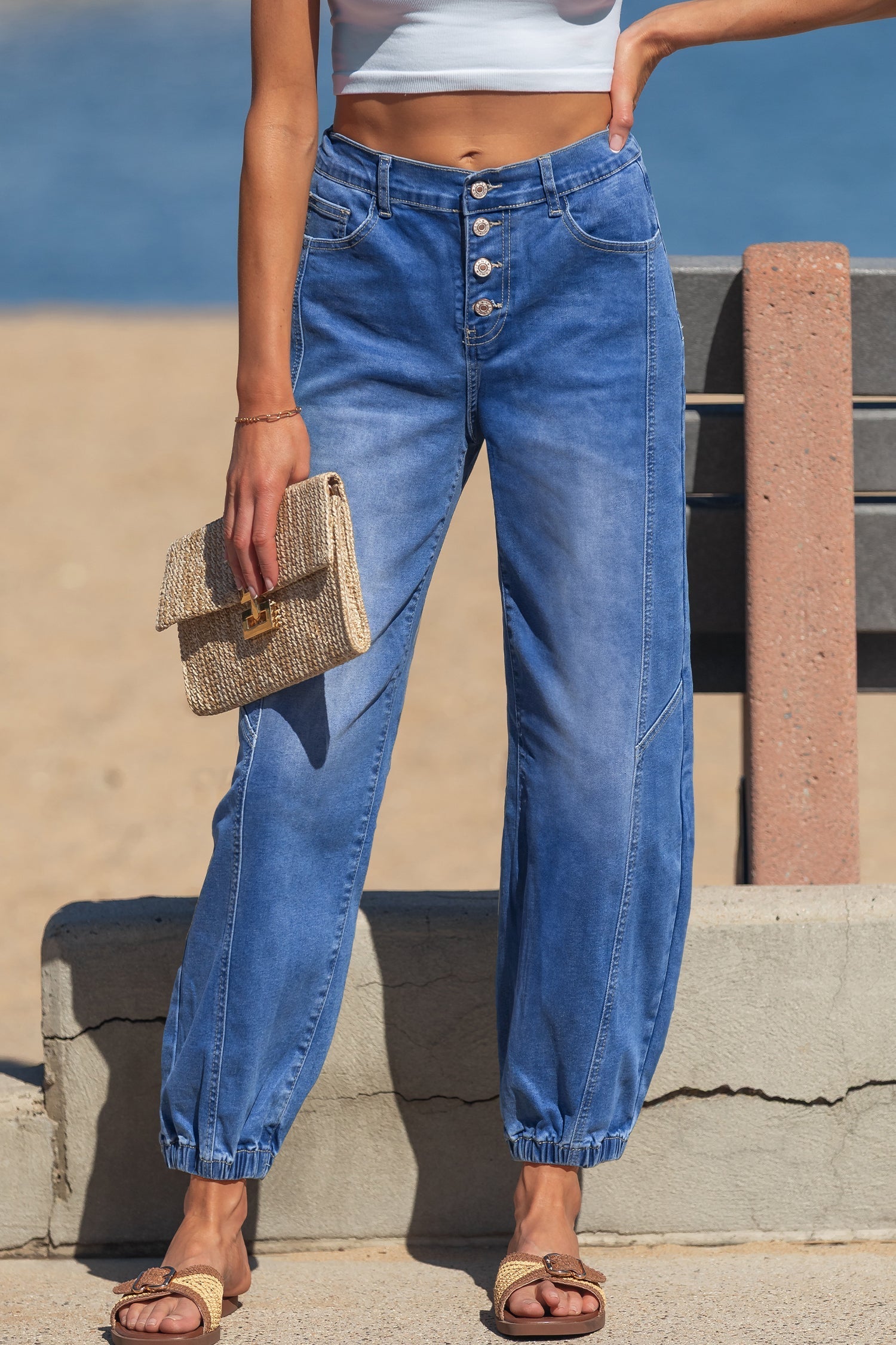 Jeans Casual Blu con 4 Bottoni e Taglio Conico
