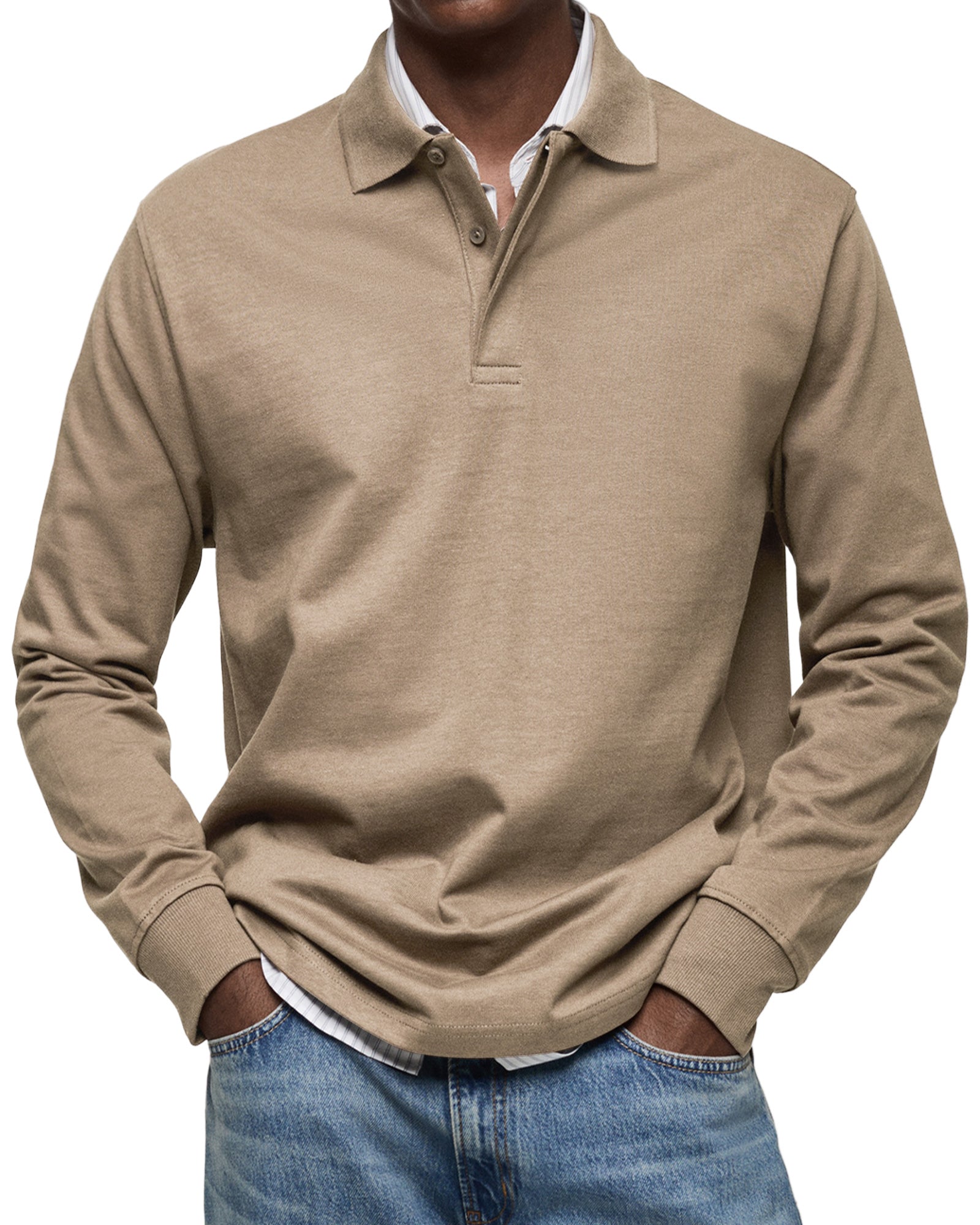Polo a Maniche Lunghe da Uomo in Cotone con Colletto Classico