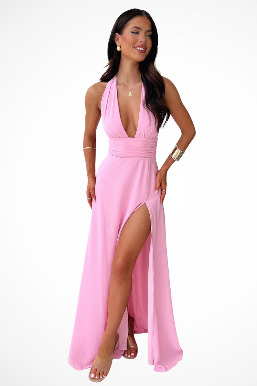 Kaelira | Maxi Abito da Donna con Scollo all'Americana e Spacco Laterale