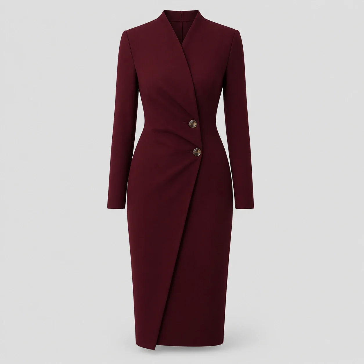 Abito Midi Donna con Maniche Lunghe e Chiusura Doppiopetto