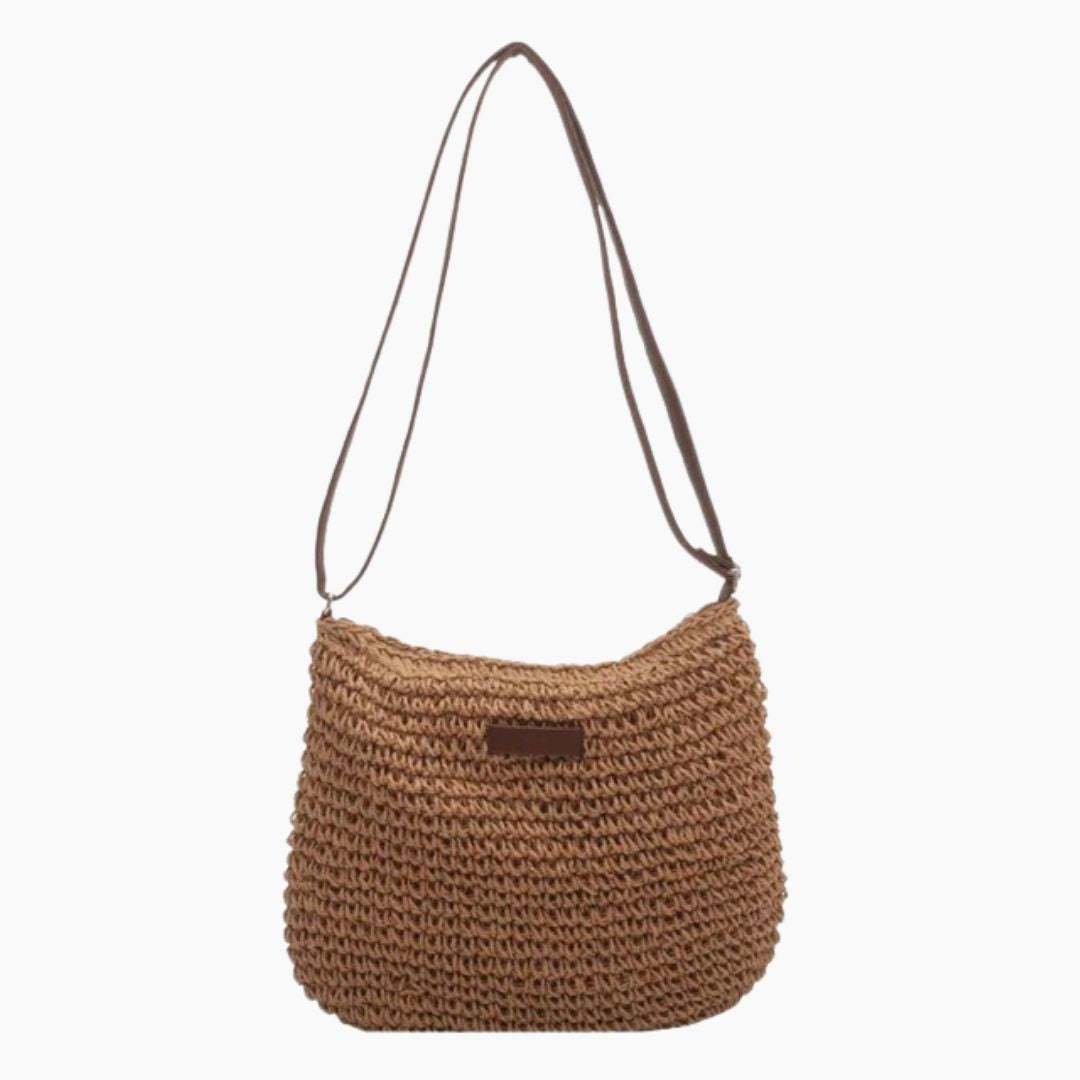 Borsa donna in paglia intrecciata con tracolla regolabile stile estivo