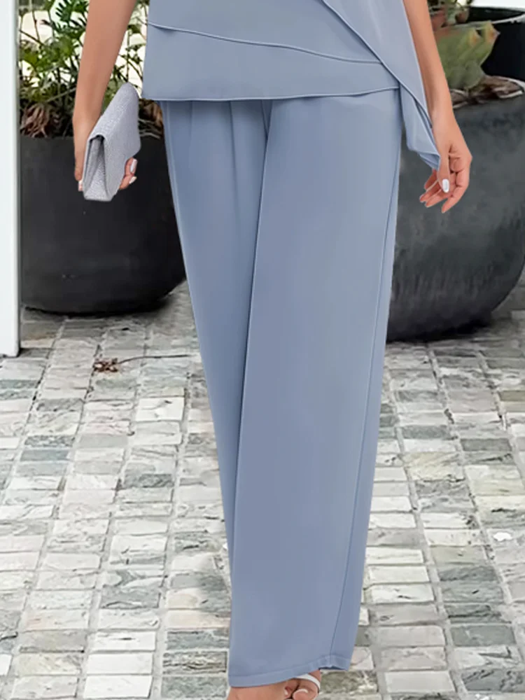 Completo Elegante da Donna con Blusa a Strati e Pantaloni Palazzo