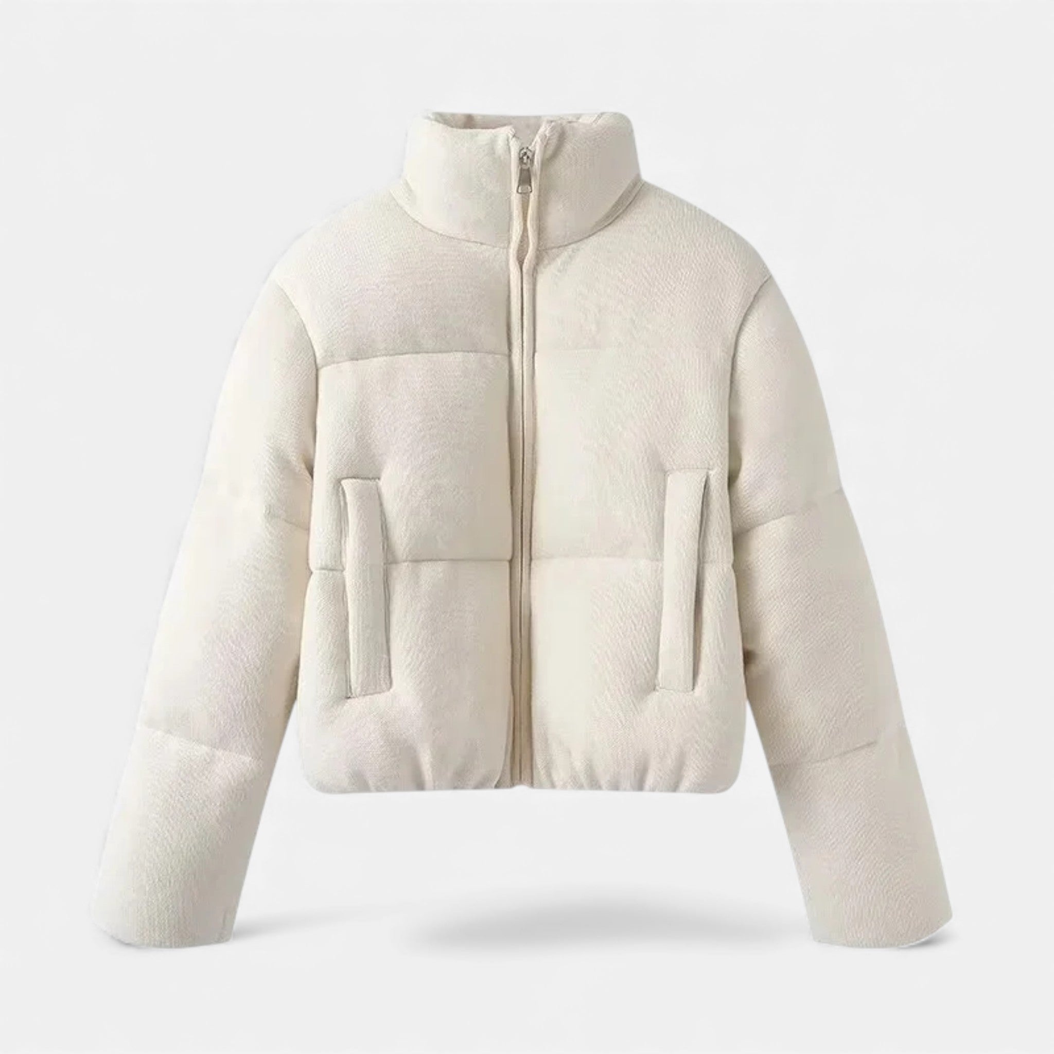 Giacca Puffer Donna Corta con Collo Alto e Chiusura Zip