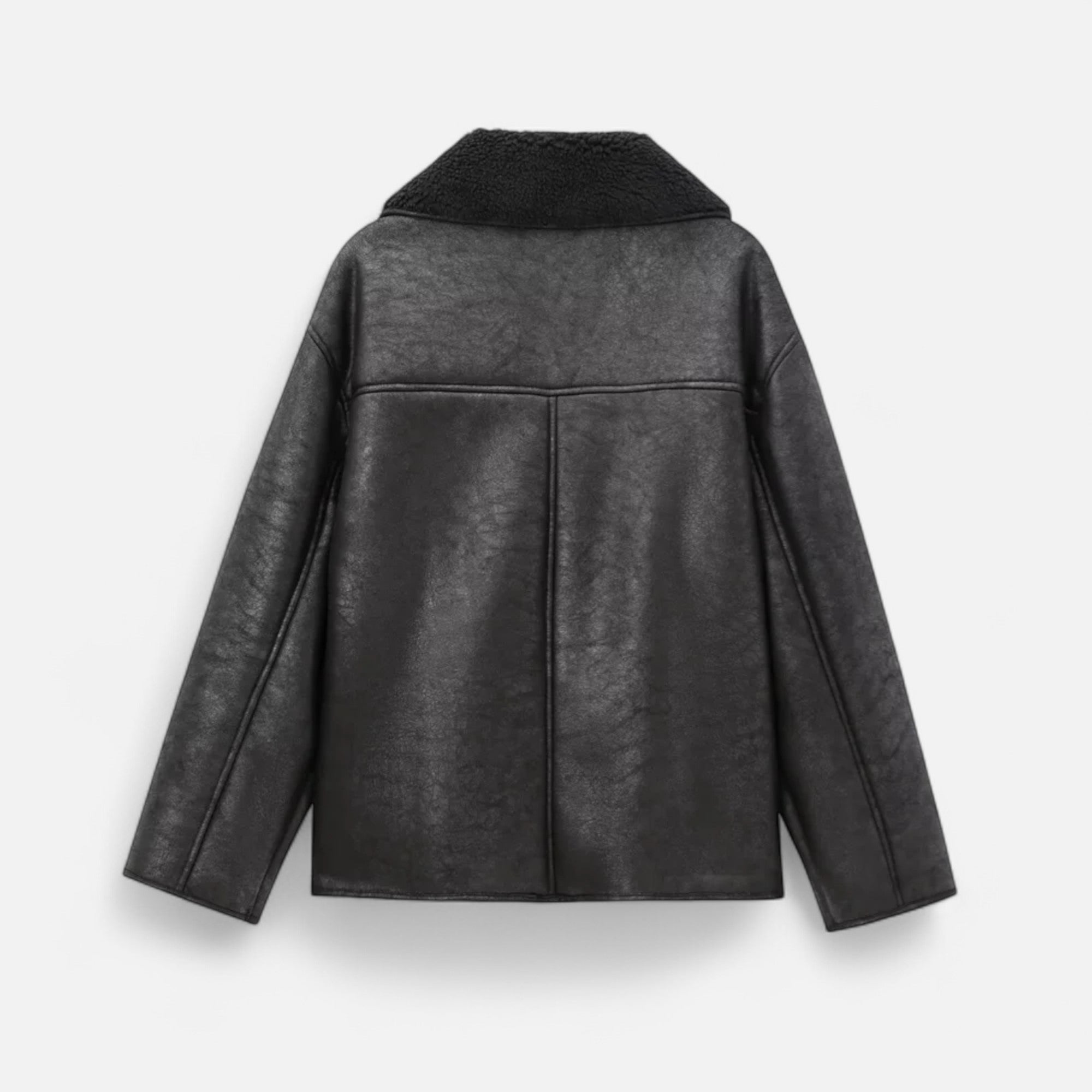 Giacca Donna Effetto Pelle con Colletto in Shearling e Tasche