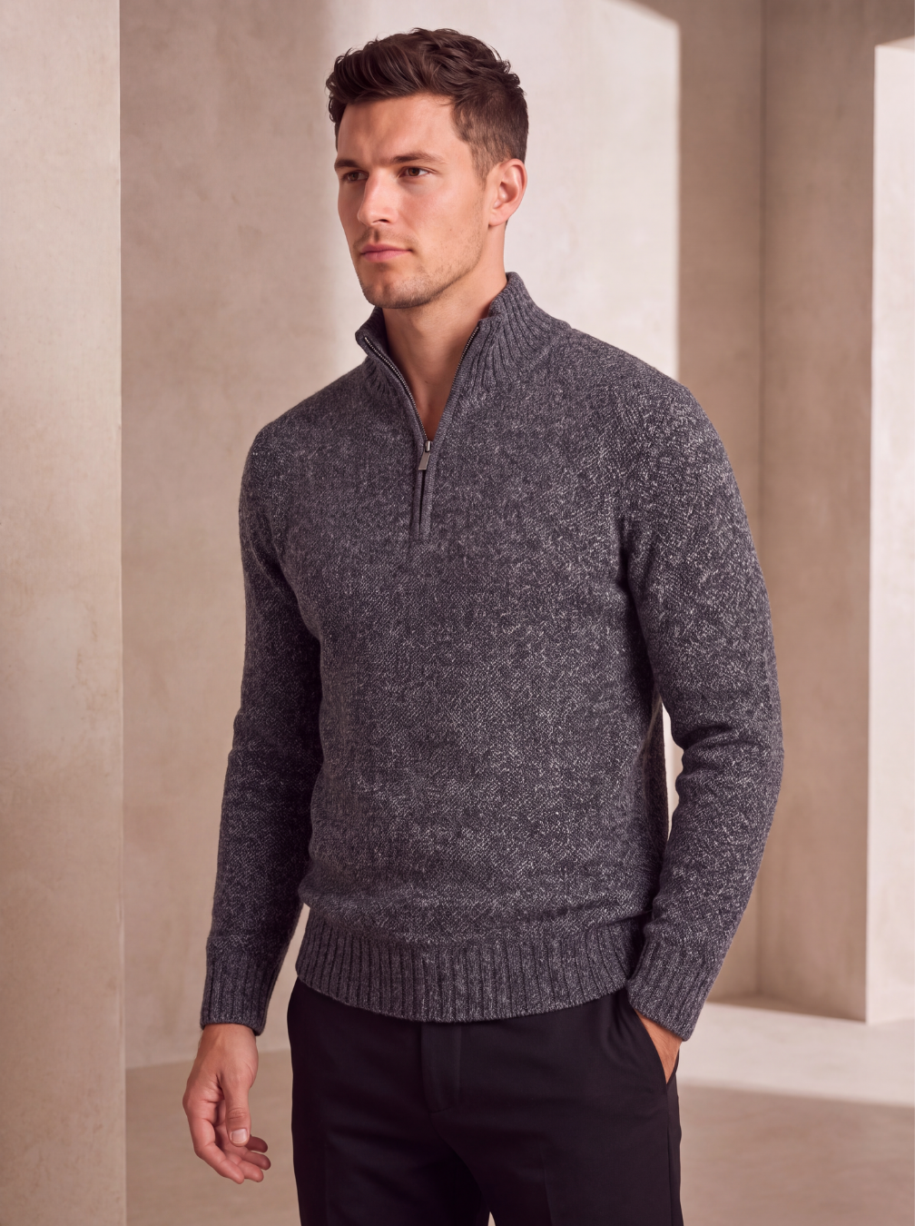 Maglione da Uomo con Mezza Zip e Collo Alto