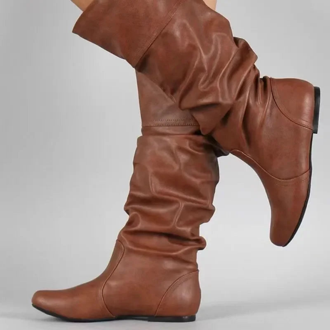 Botas de mujer hasta media pantorrilla, suaves y con vuelta | botas largas bajas y cómodas