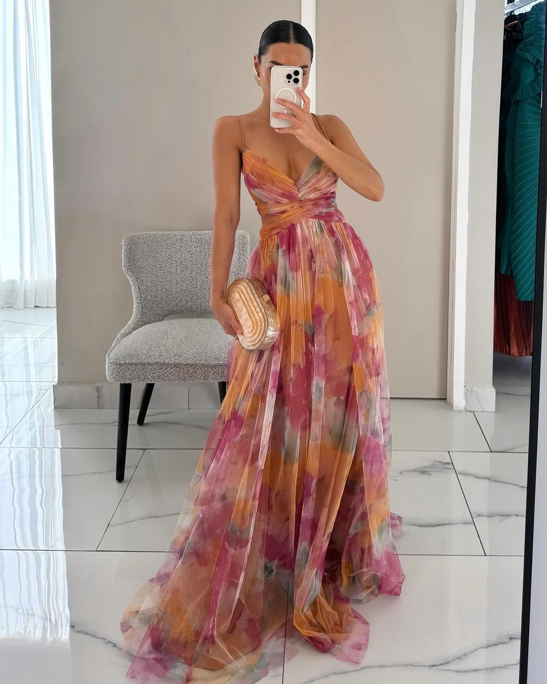 Vestito lungo da donna con stampa floreale