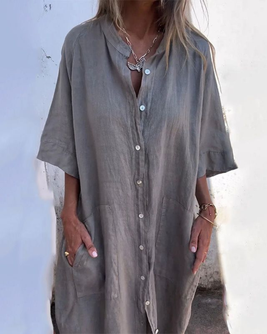 Dámské elegantní a volné midi košilové šaty pro ležérní styl