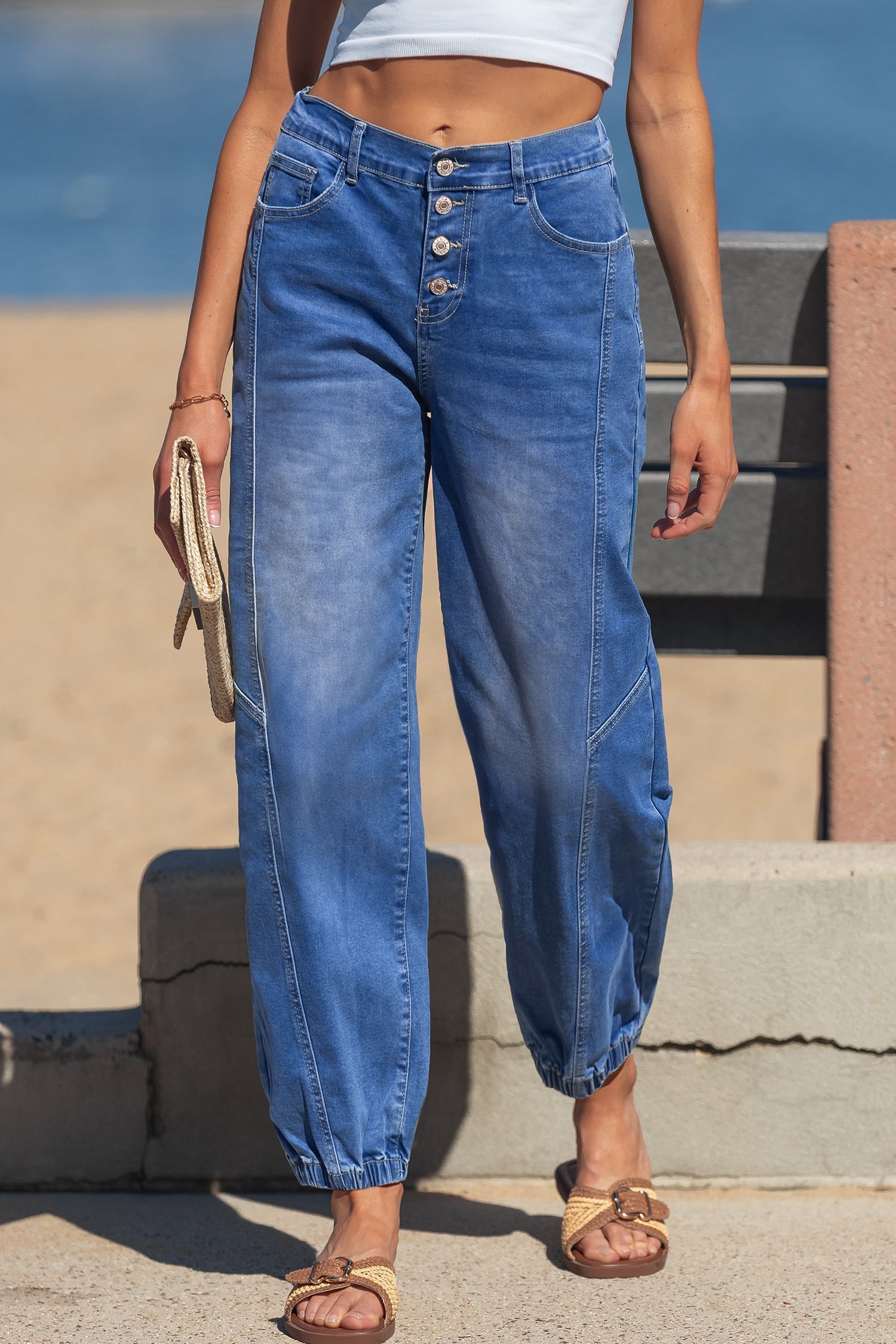 Jeans Casual Blu con 4 Bottoni e Taglio Conico