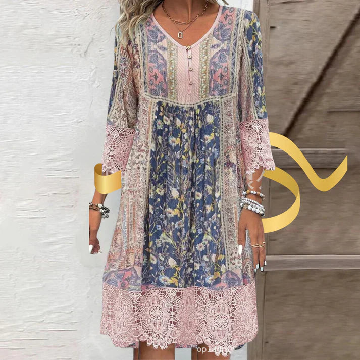 Ada - Robe blonde vintage à imprimé