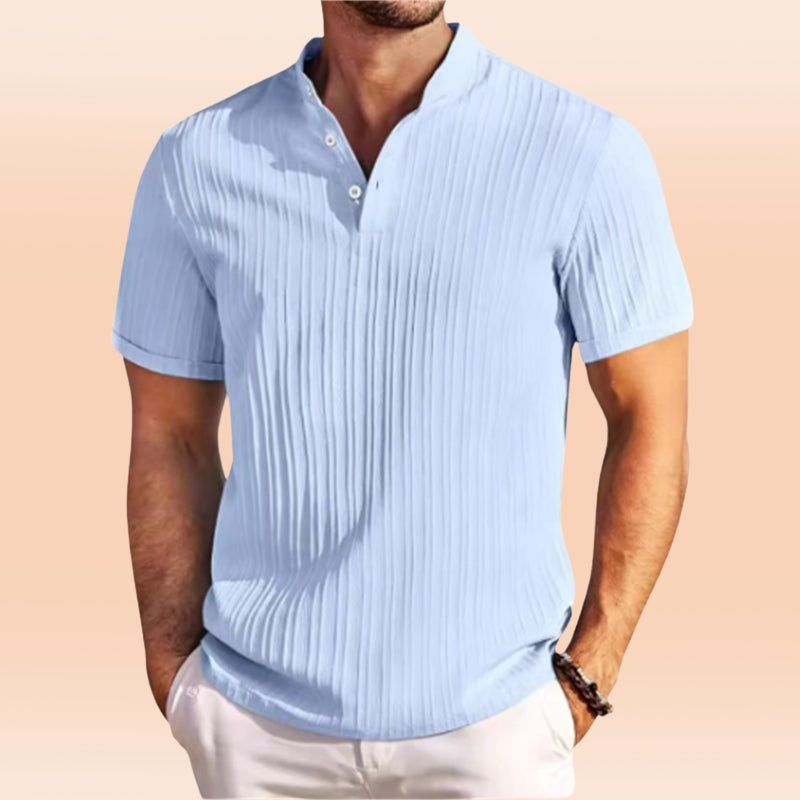Men's Ribbed Knit Polo with Casual Henley Collar
