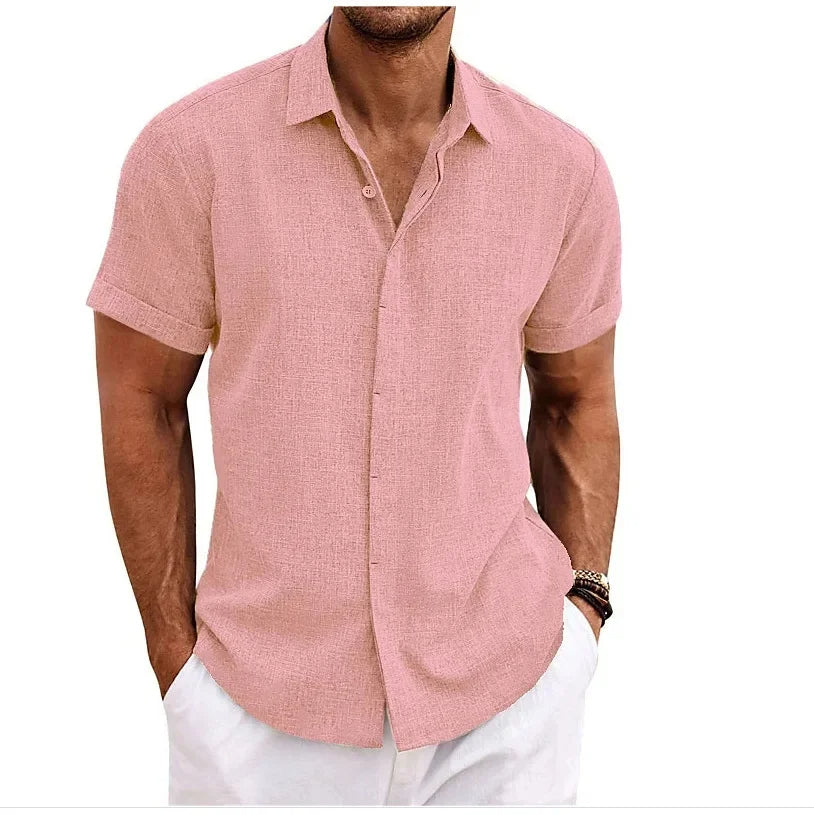 Camisa de hombre de manga corta con efecto lino