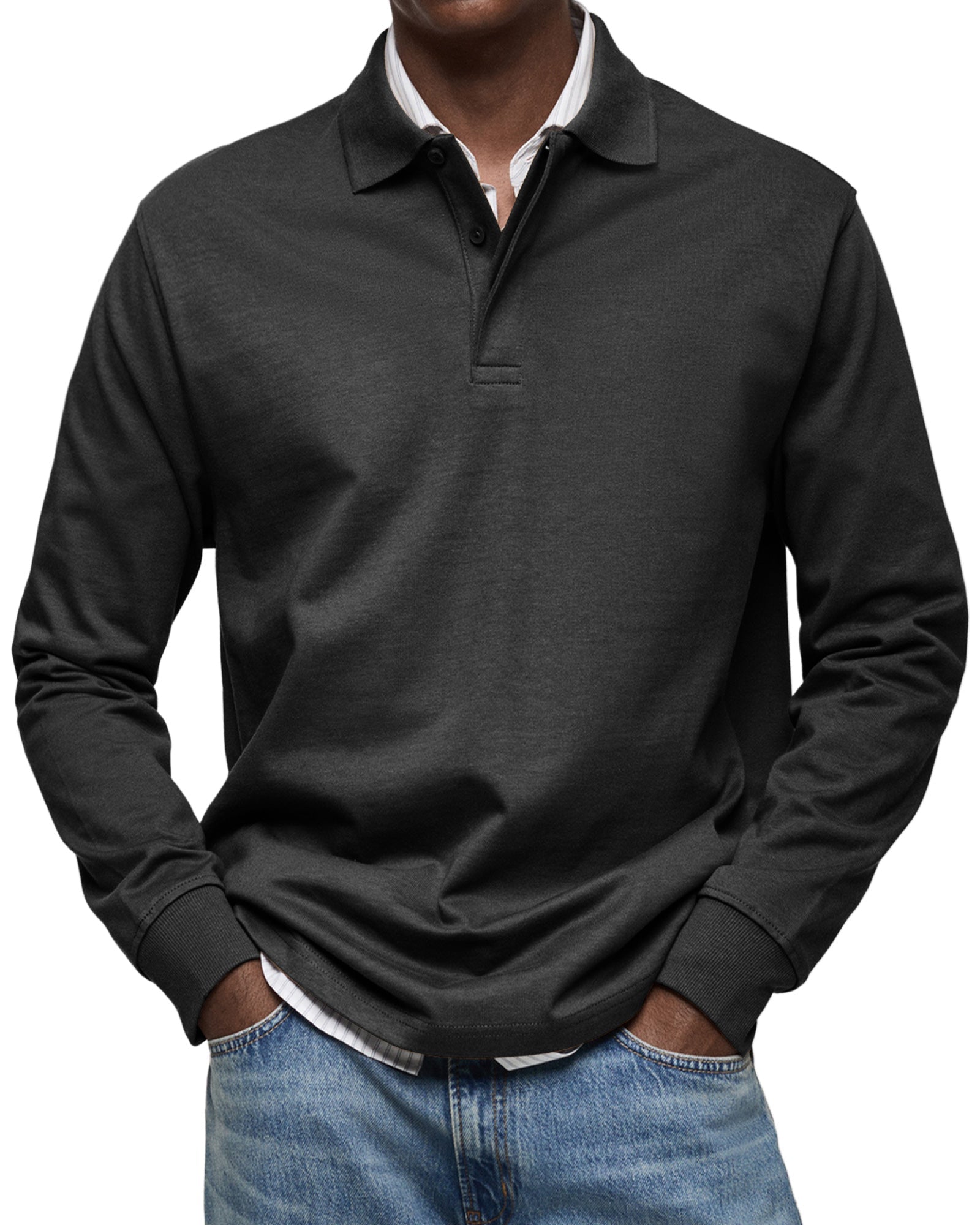 Polo a Maniche Lunghe da Uomo in Cotone con Colletto Classico
