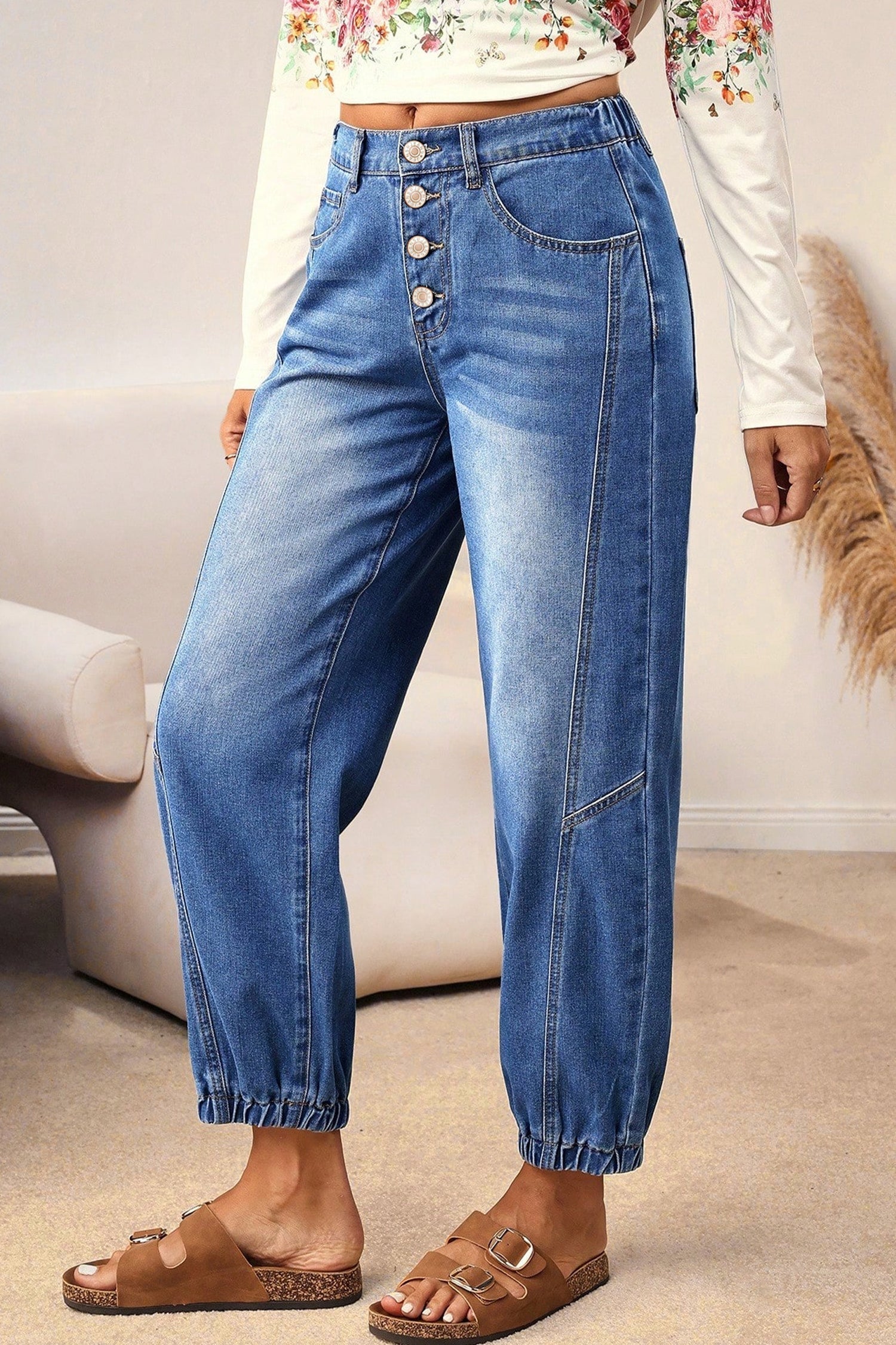 Jeans Casual Blu con 4 Bottoni e Taglio Conico