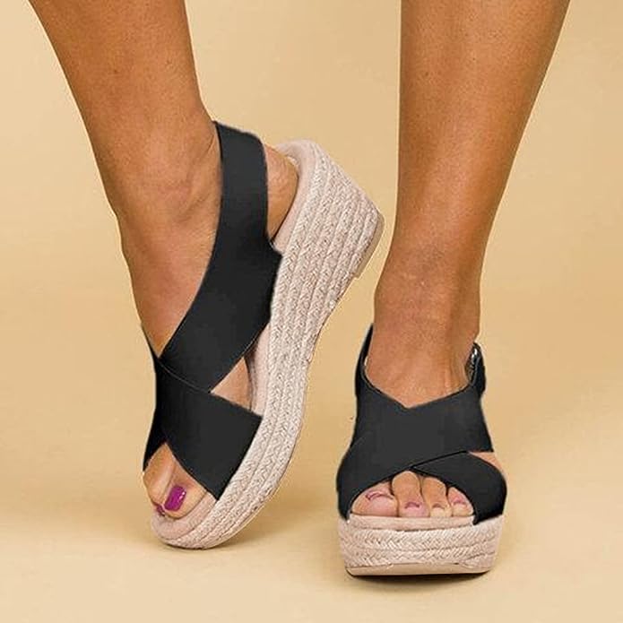 Sandali Platform Donna con Zeppa in Corda e Fasce Incrociate