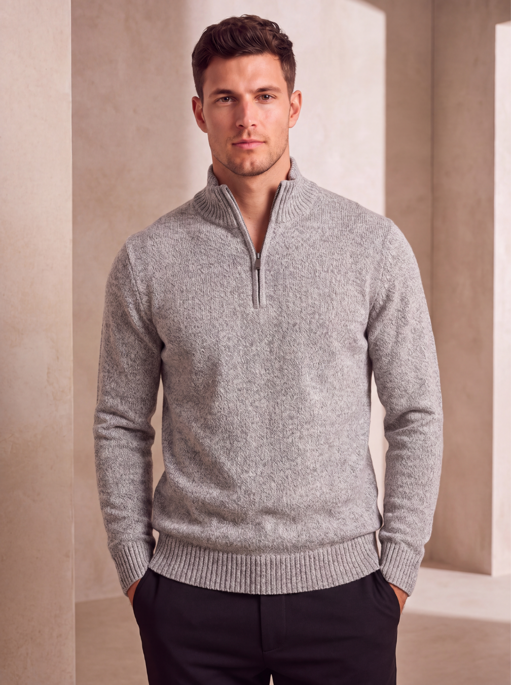 Maglione da Uomo con Mezza Zip e Collo Alto