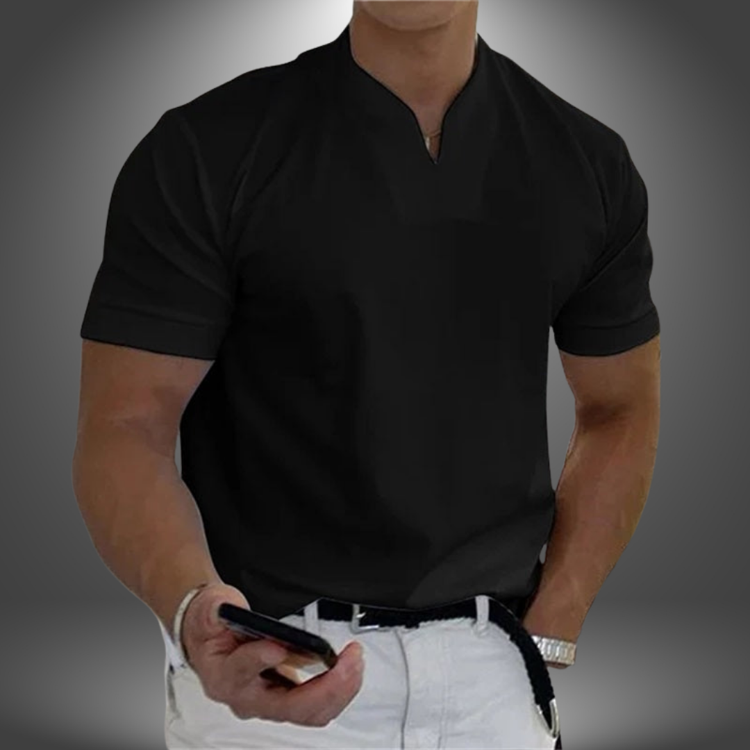 Polo Uomo Casual a Maniche Corte con Colletto Henley
