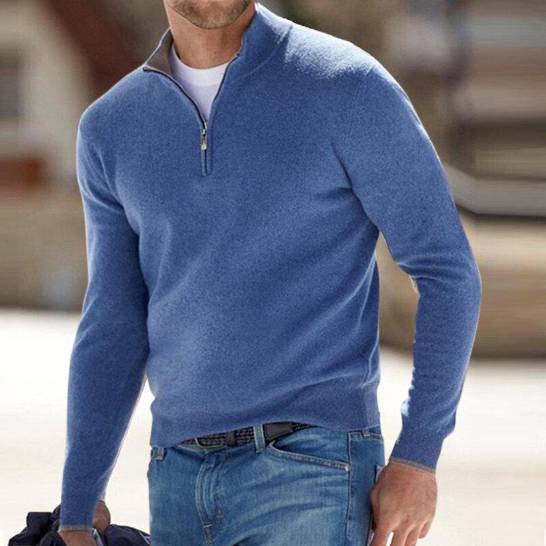 Herre Half-Zip Striktrøje – Blød Langærmet Pullover til Hverdag
