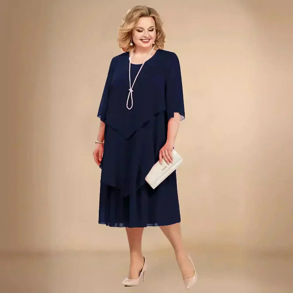Abito Midi Donna a Strati con Maniche 3/4 e Collana Inclusa