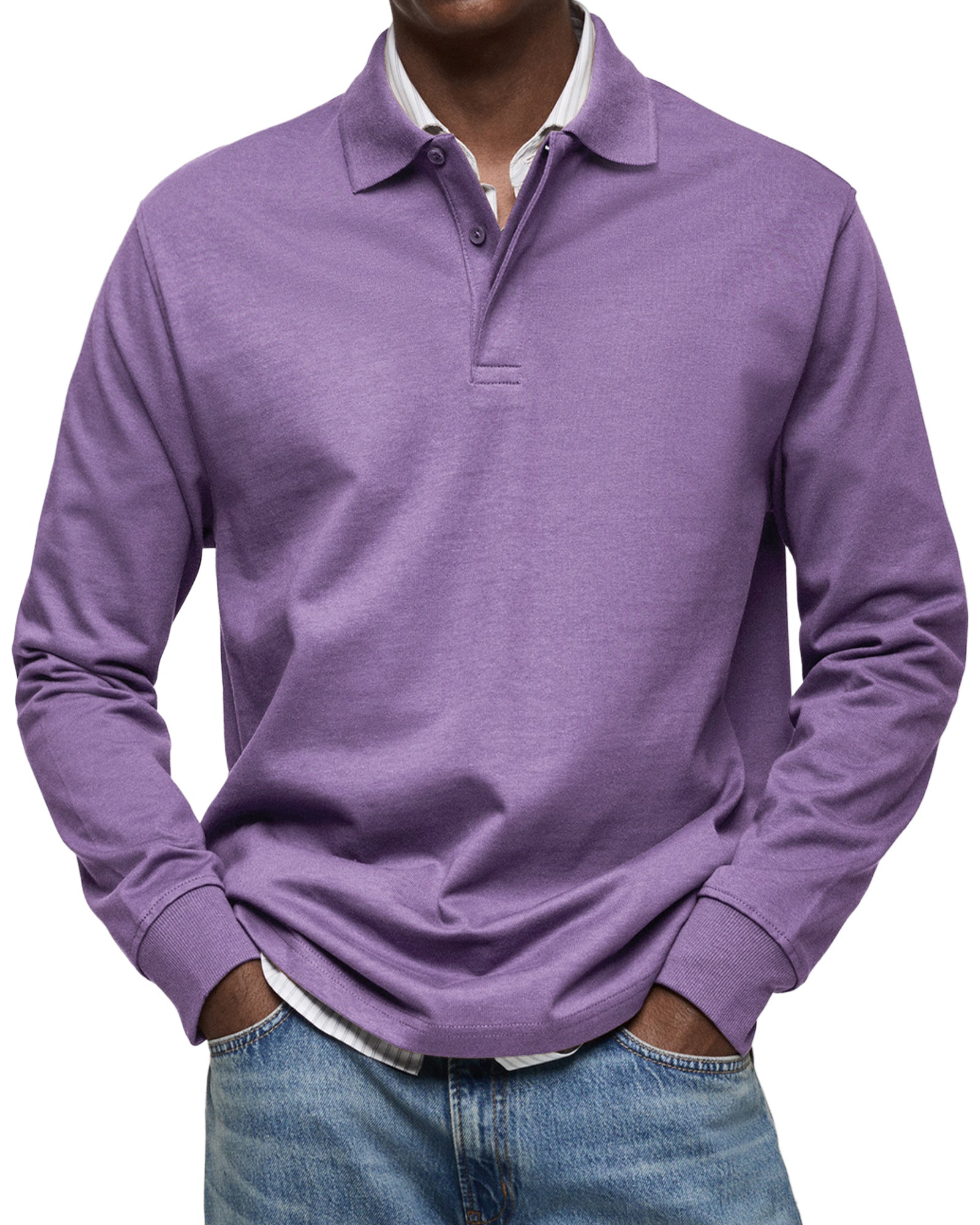 Polo a Maniche Lunghe da Uomo in Cotone con Colletto Classico