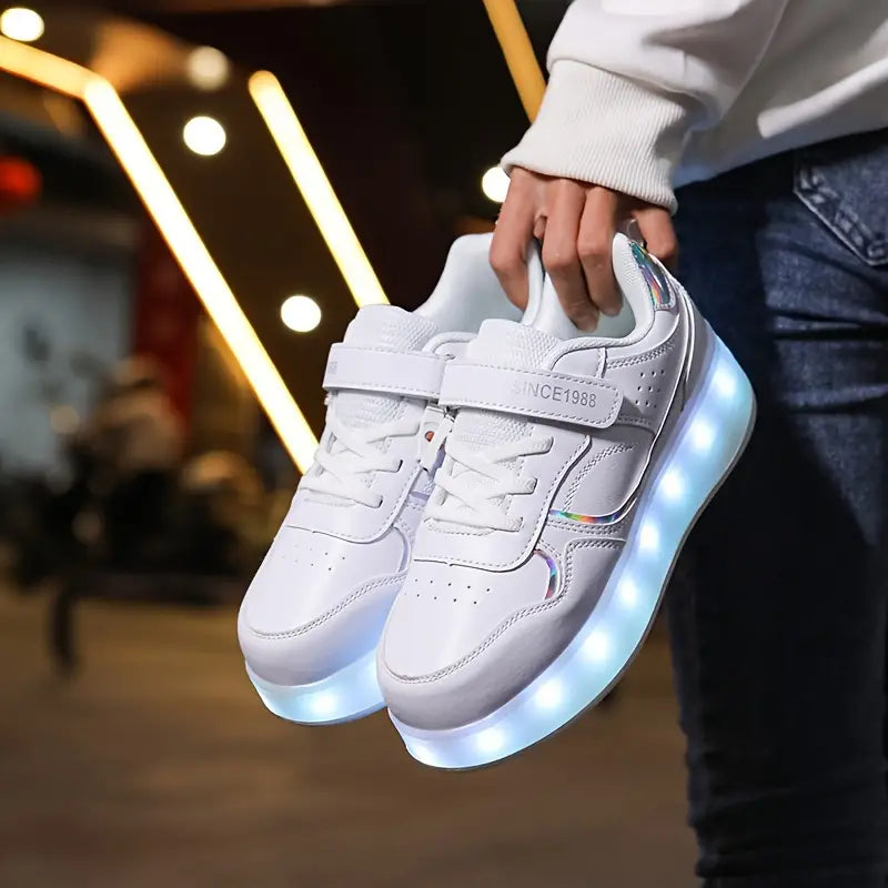 Dívčí LED boty se svítící podrážkou a suchým zipem