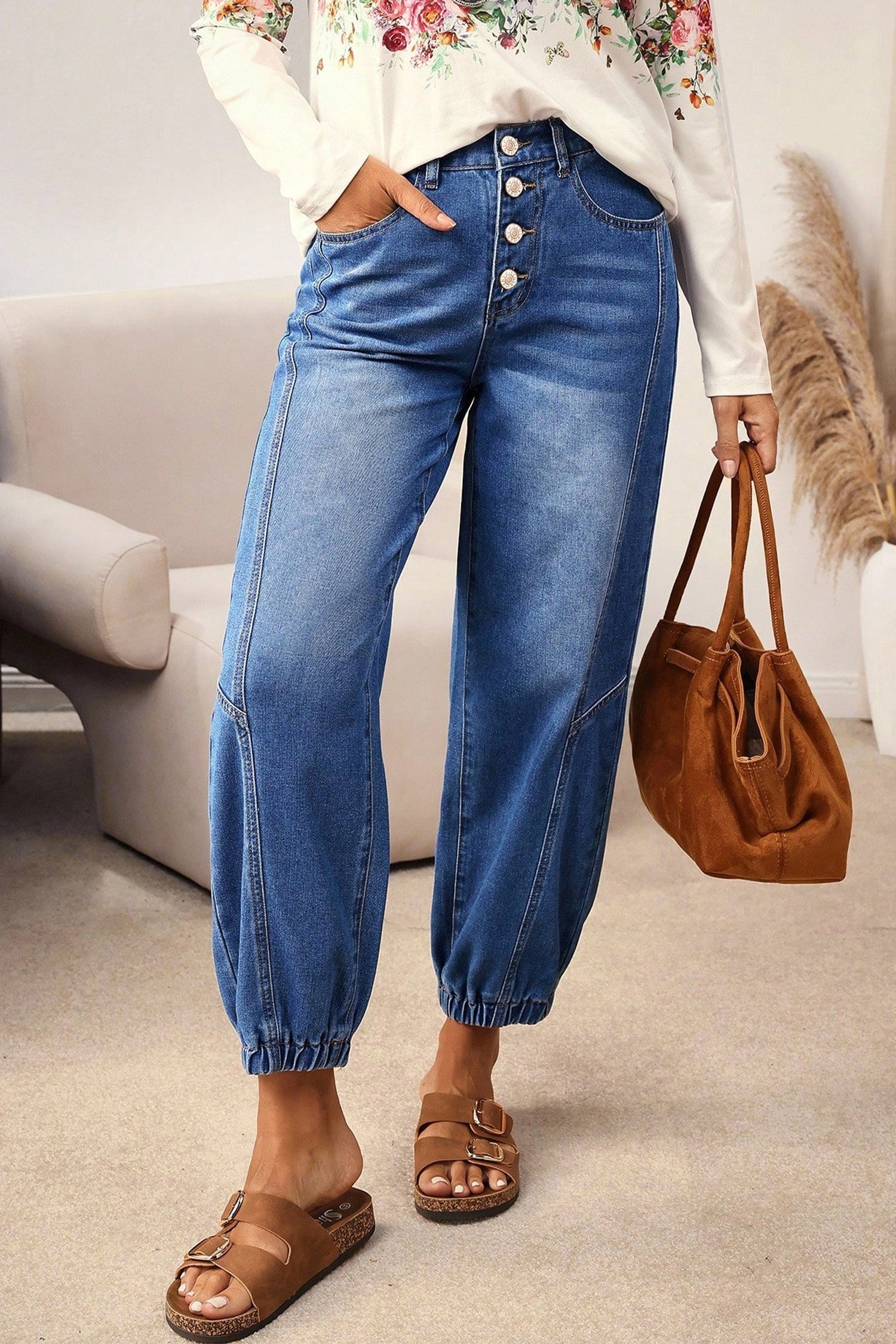 Jeans Casual Blu con 4 Bottoni e Taglio Conico
