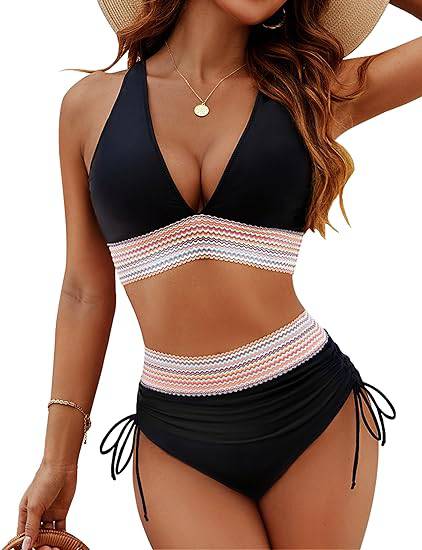 Bikini a vita alta modellante con motivo colorblock – sostegno, comfort e stile trendy