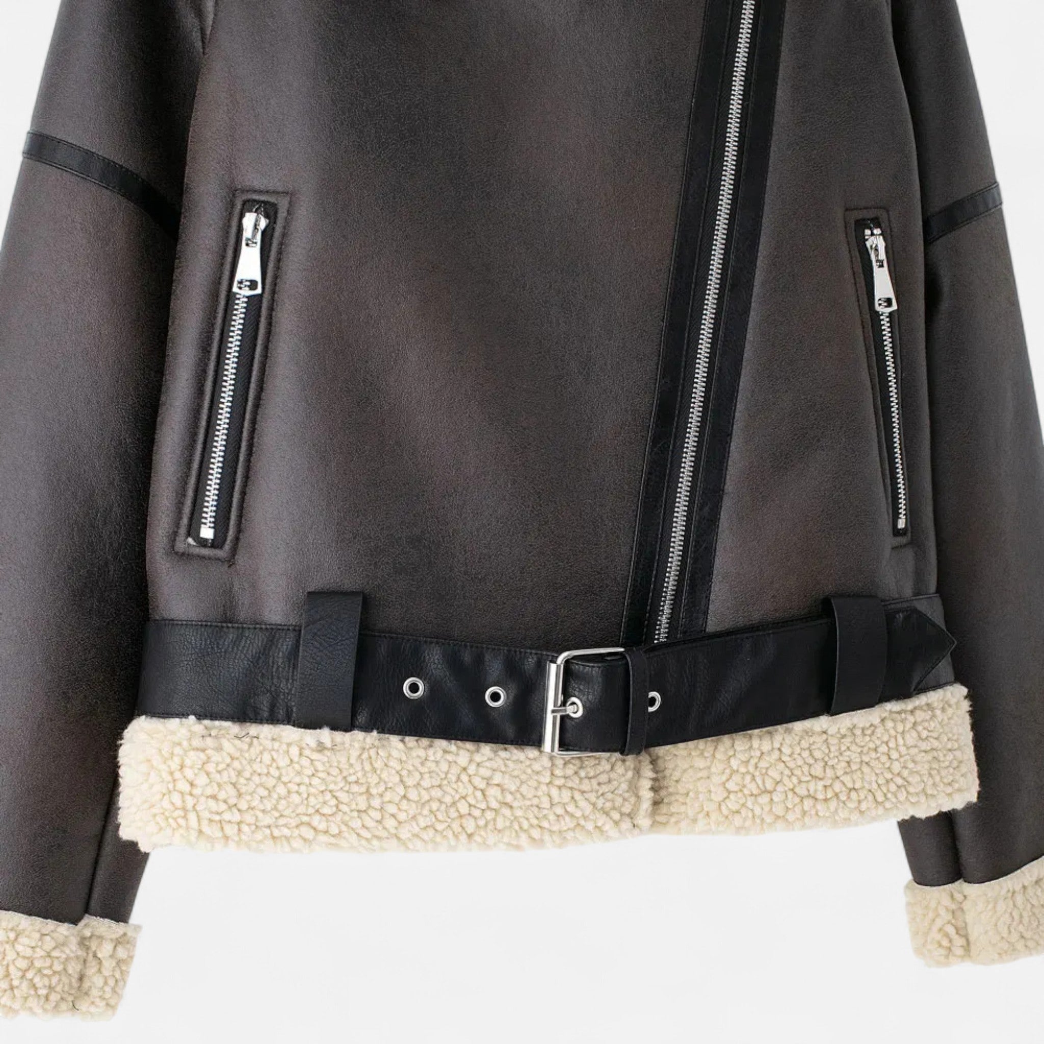 Giacca Aviator Donna con Collo Effetto Shearling e Cintura