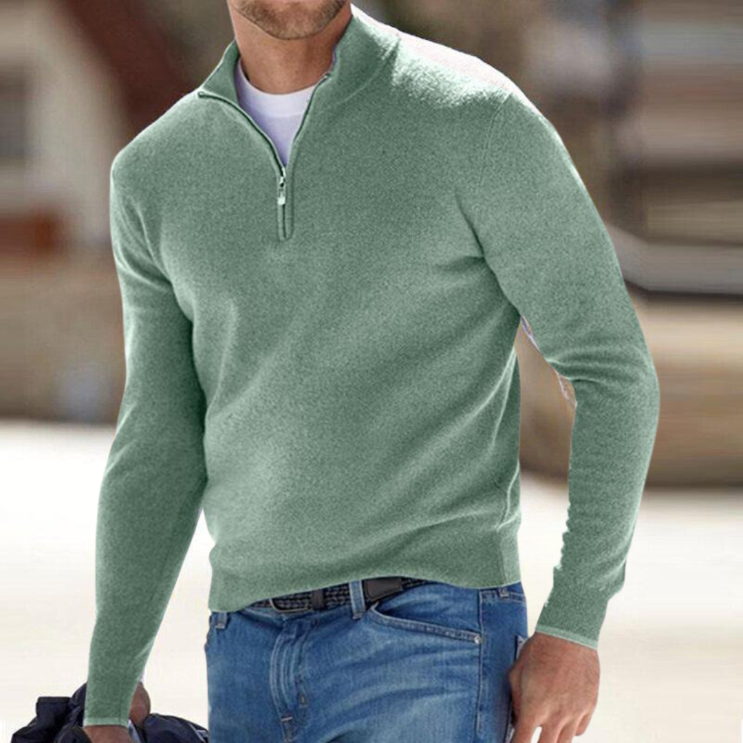 Herre Half-Zip Striktrøje – Blød Langærmet Pullover til Hverdag