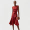 Robe midi drapée avec volant asymétrique