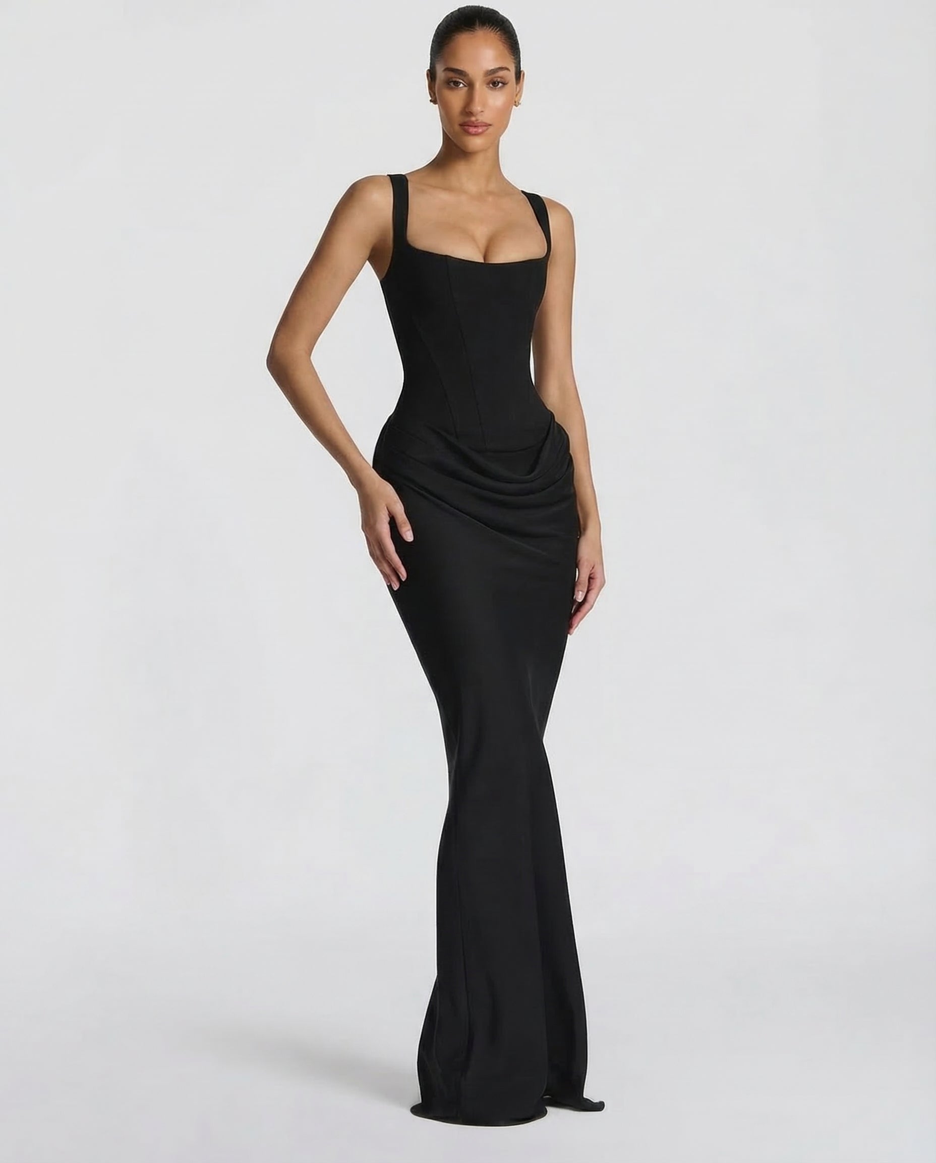 Abito Maxi a Corsetto da Donna con Vita Drappeggiata e Silhouette Scolpita
