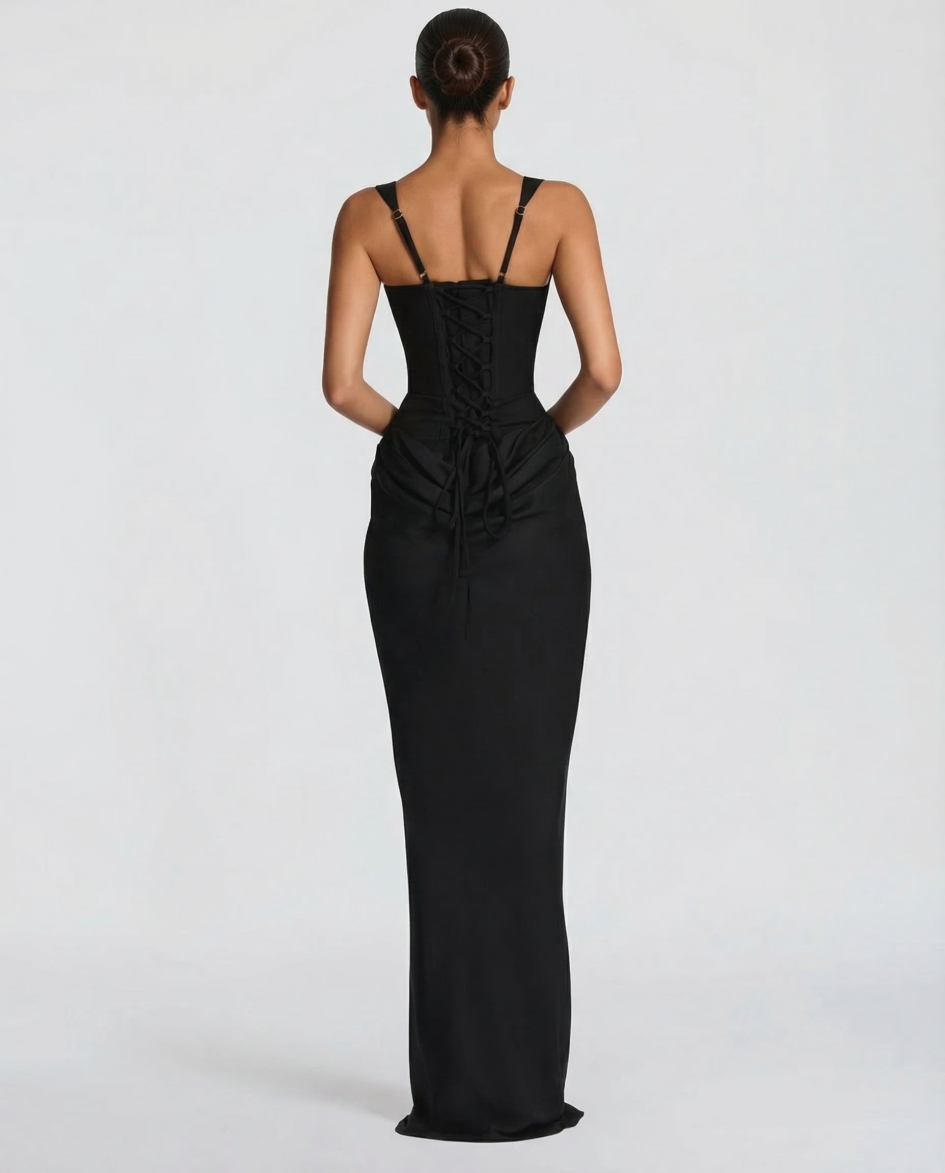 Abito Maxi a Corsetto da Donna con Vita Drappeggiata e Silhouette Scolpita