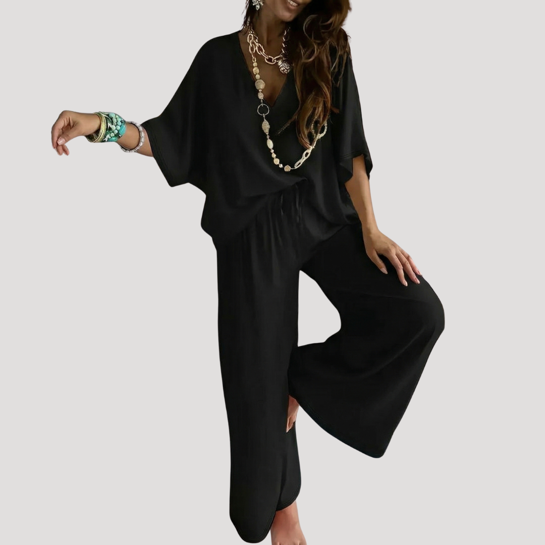 Ensemble femme 2 pièces avec blouse ample et pantalon palazzo