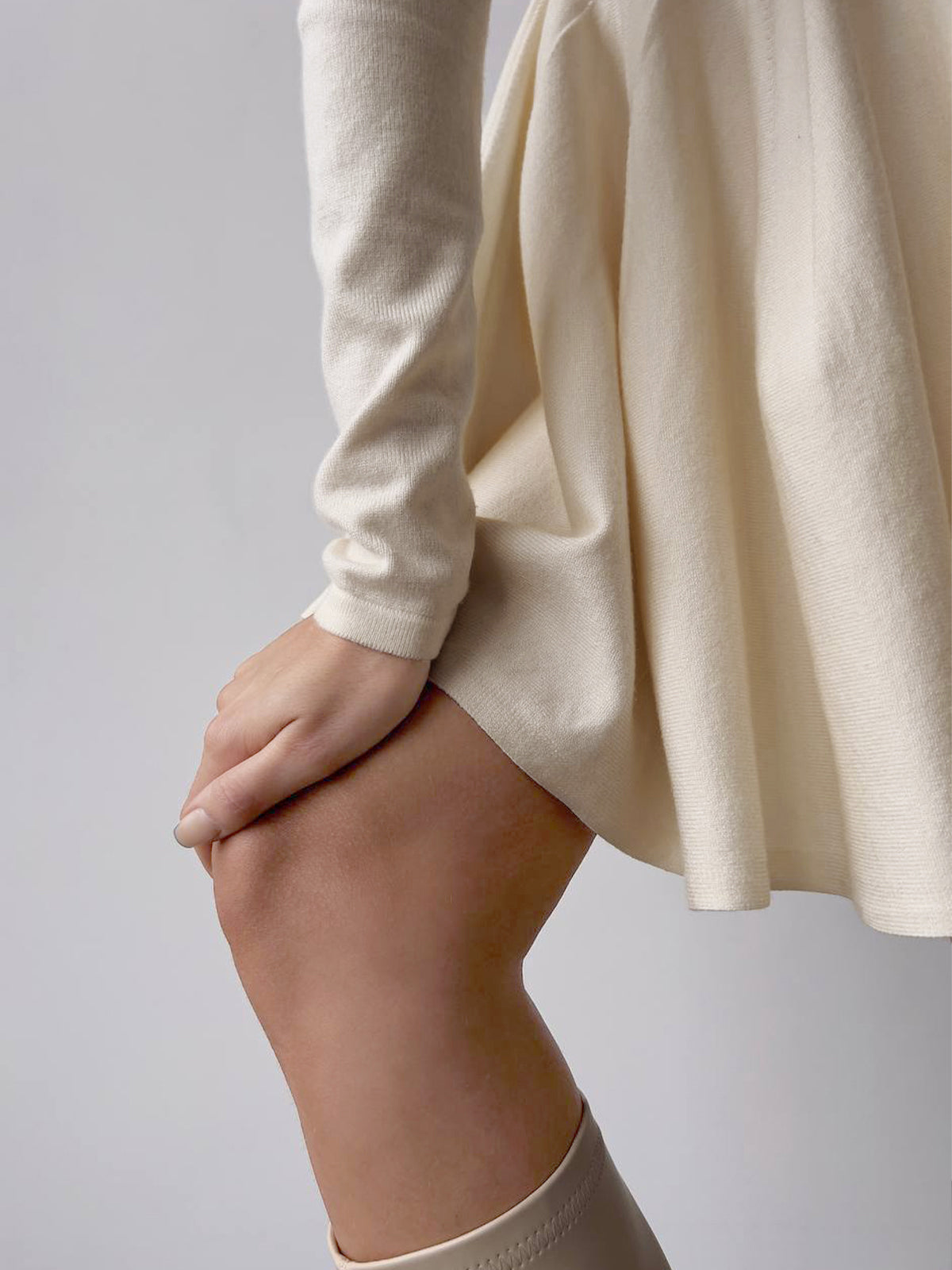 Alina | Elegant Cream Skater Dress for Women with Long Sleeves
