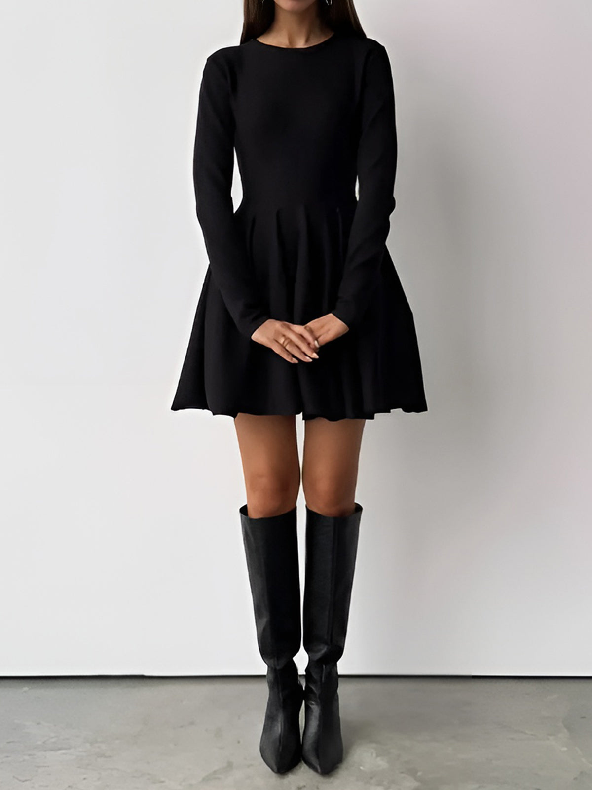 Alina | Elegant Cream Skater Dress for Women with Long Sleeves