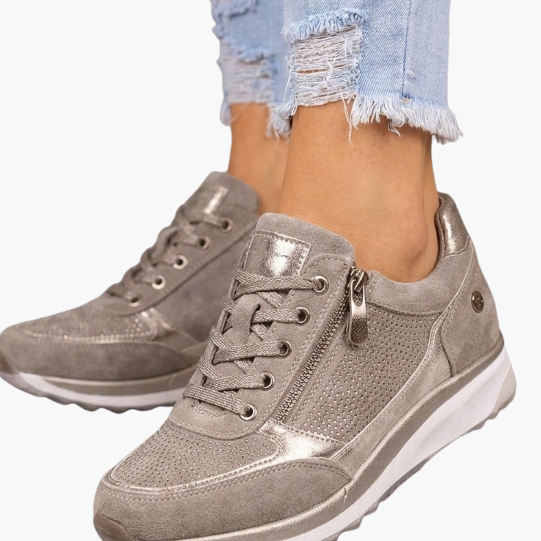 Damskie sznurowane sneakersy z bocznym zamkiem i teksturowaną podeszwą