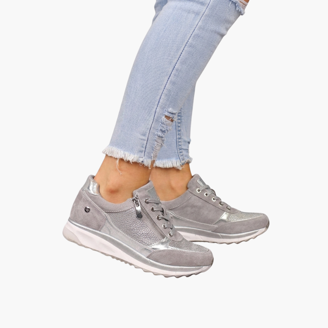Damskie sznurowane sneakersy z bocznym zamkiem i teksturowaną podeszwą