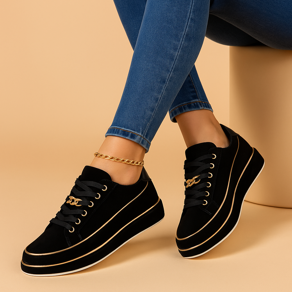 Sneakers da Donna con Dettagli Metallizzati e Suola Bassa