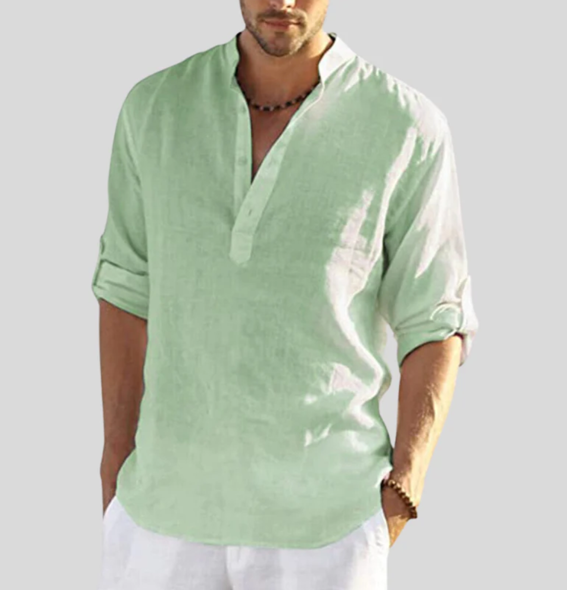 Ansel men's linen shirt – Breathable summer shirt with short button placket and roll-up sleeves