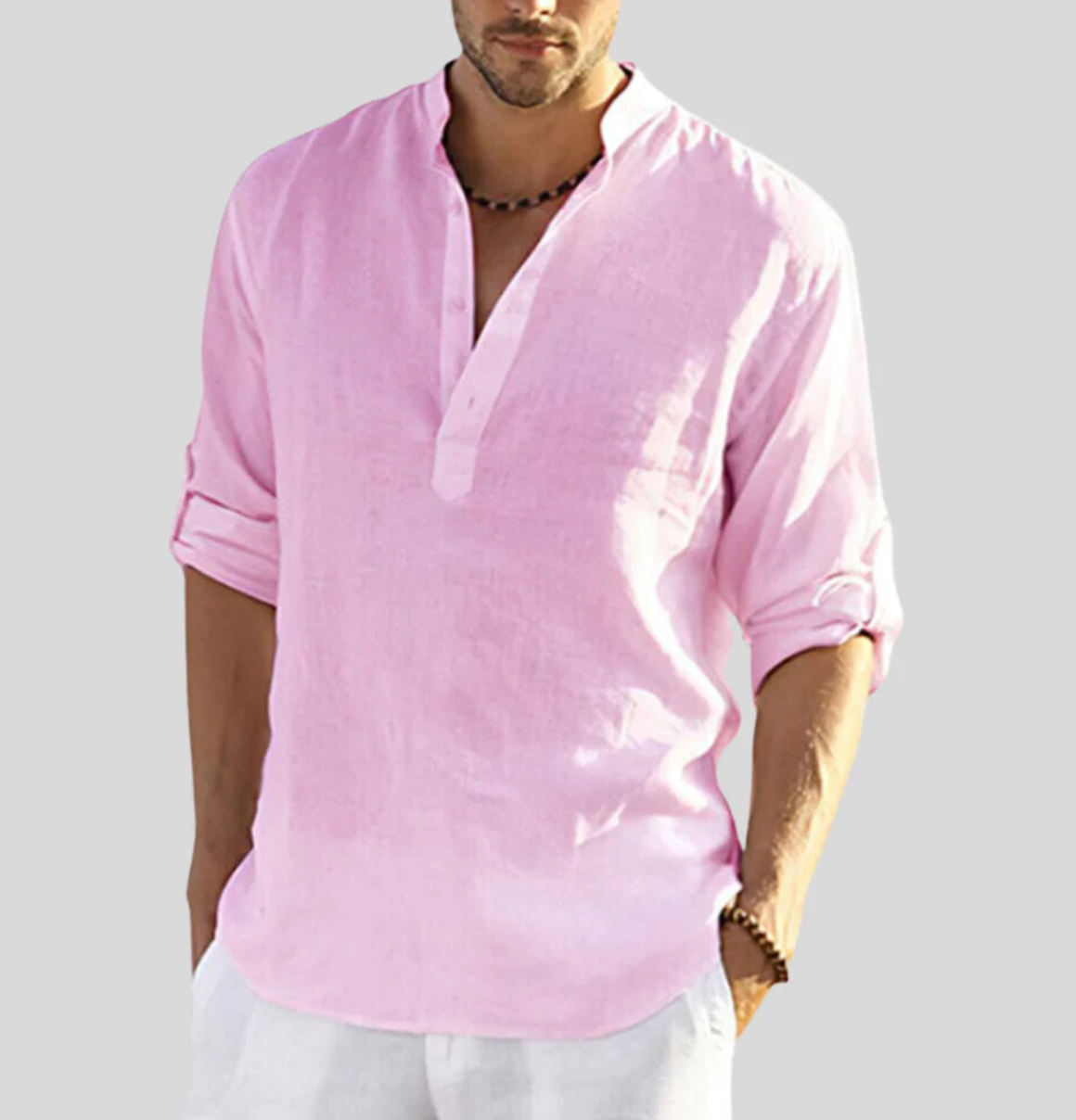 Ansel men's linen shirt – Breathable summer shirt with short button placket and roll-up sleeves