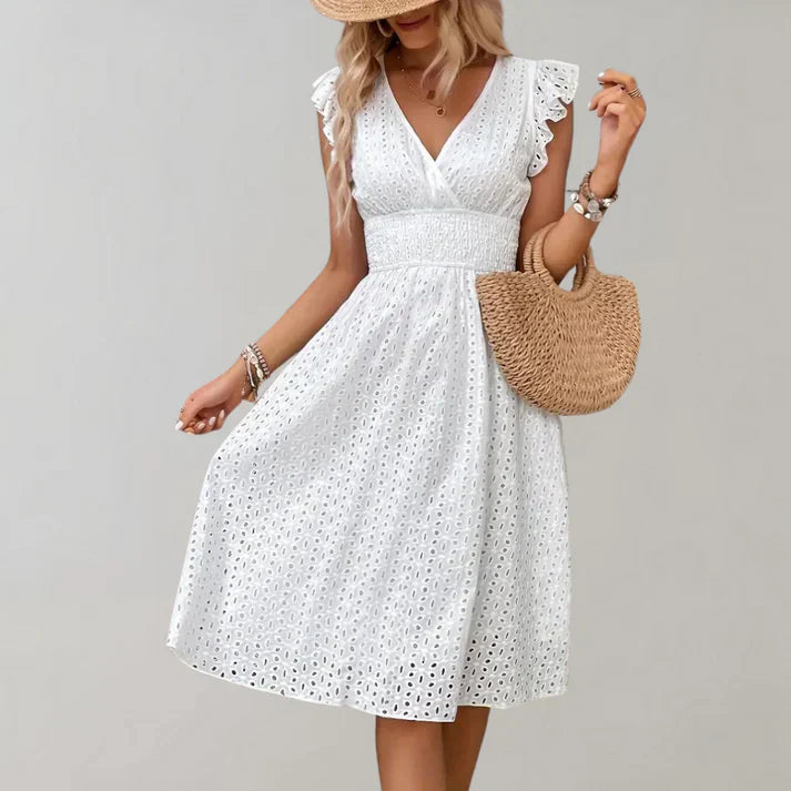 Abito Midi Donna in Pizzo Sangallo con Scollo a V